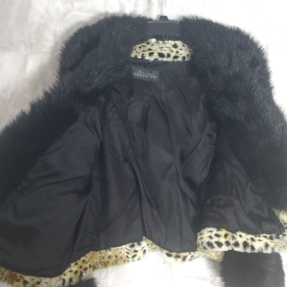 Donna Salyers Fabulous Furs M Brown Leopard Print Lined Fur Trim Penny Lane - Picture 6 of 10